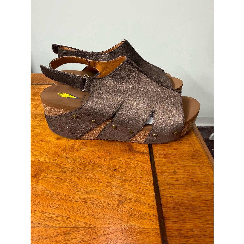 New Volatile Women's 10 Metallic Bronze Leather Platform Wedge Sandals UQ001